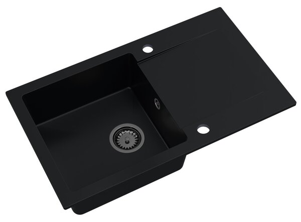 Sink Quality Ferrum, kuchyňský granitový dřez 770x450x190 mm + černý sifon, černá, SKQ-FER.C.1KDO.XB