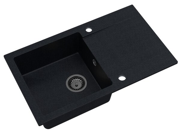 Sink Quality Ferrum, kuchyňský granitový dřez 770x450x190 mm + černý sifon, černá skvrnitá-BROCADE, SKQ-FER.B.1KDO.XB