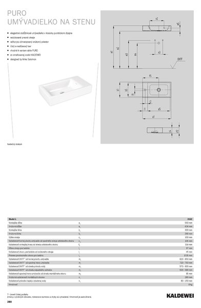 Kaldewei Puro - Umyvátko na zeď 550x300 mm bez přepadu, 1 otvor pro baterii na pravé straně, Perl-Effekt, alpská bílá 901206303001