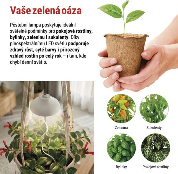 EMOS LED GROW pěstební lampa 5W, časovač, bílá