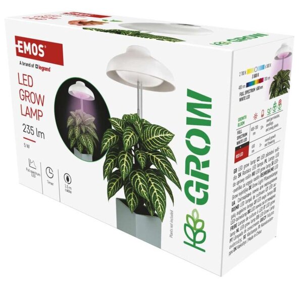 EMOS LED GROW pěstební lampa 5W, časovač, bílá