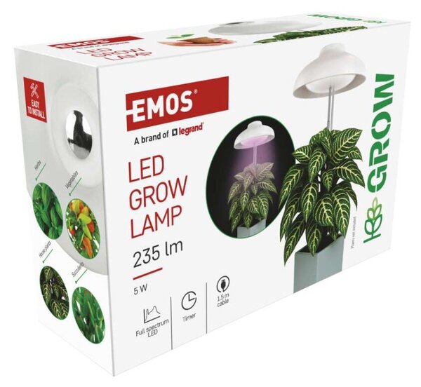 EMOS LED GROW pěstební lampa 5W, časovač, bílá