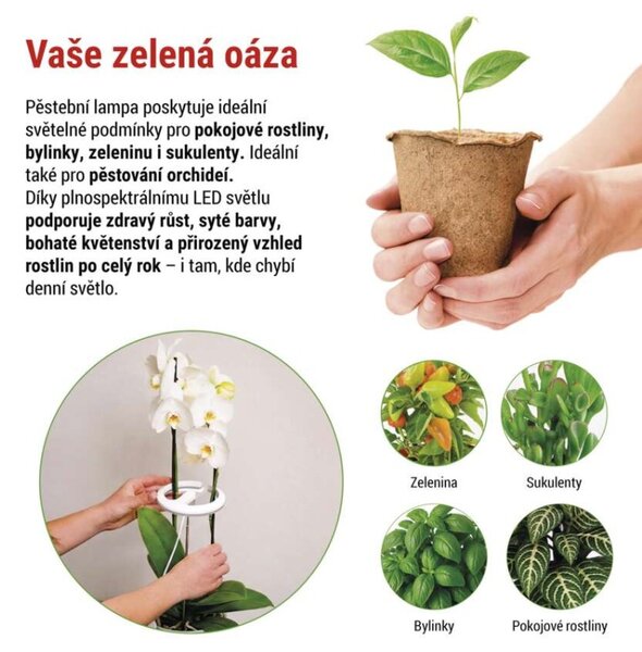 EMOS LED GROW pěstební lampa 8W, časovač, stmívatelná, bílá