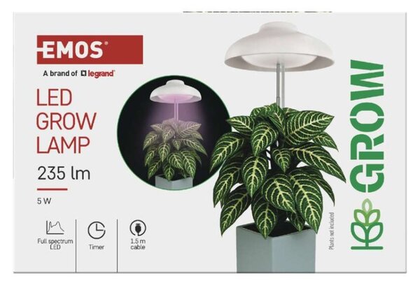 EMOS LED GROW pěstební lampa 5W, časovač, bílá