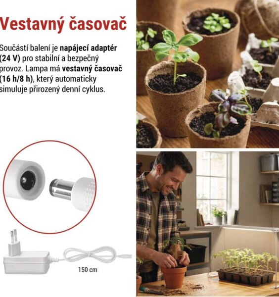 EMOS LED GROW pěstební lampa na sazenice 15W, časovač, bílá