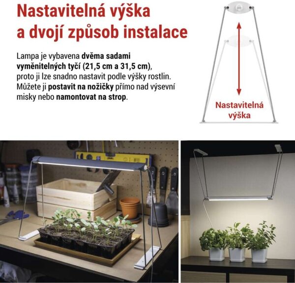 EMOS LED GROW pěstební lampa na sazenice 15W, časovač, bílá