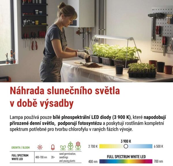 EMOS LED GROW pěstební lampa na sazenice 15W, časovač, bílá