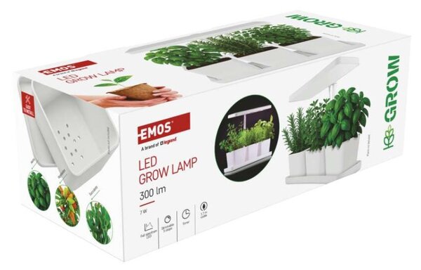 EMOS LED GROW pěstební lampa 7W, časovač, stmívatelná, bílá