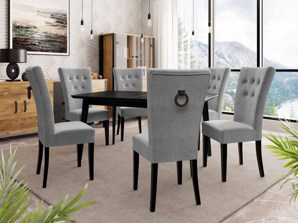 Rozkládací stůl 140x80 se 6 židlemi ST67, barva: černá, barva: bílá, Klepadlo: zlaté, Potah: Magic Velvet 2250 5903211163326
