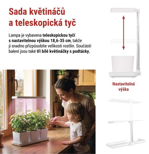 EMOS LED GROW pěstební lampa 7W, časovač, stmívatelná, bílá
