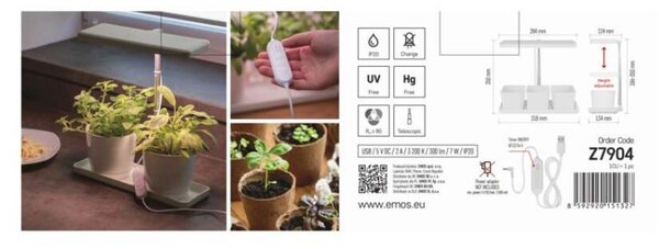 EMOS LED GROW pěstební lampa 7W, časovač, stmívatelná, bílá