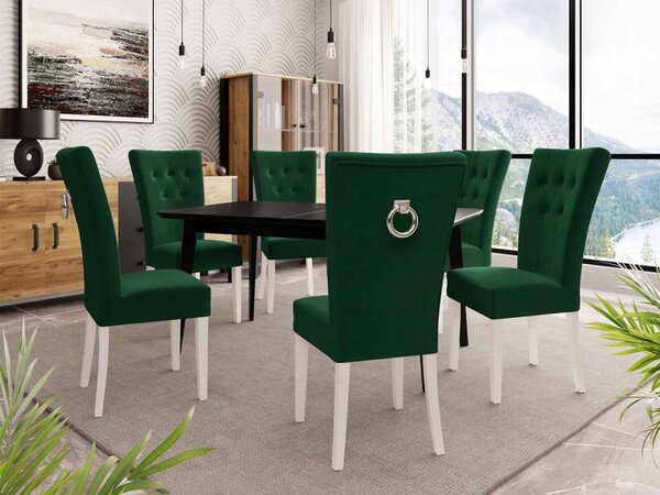 Rozkládací stůl 140x80 se 6 židlemi ST67, barva: černá, barva: bílá, Klepadlo: zlaté, Potah: Magic Velvet 2250 5903211163326