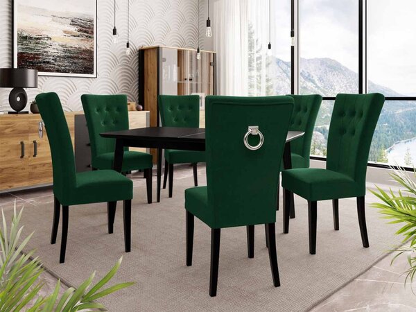 Rozkládací stůl 140x80 se 6 židlemi ST67, barva: černá, barva: bílá, Klepadlo: zlaté, Potah: Magic Velvet 2250 5903211163326