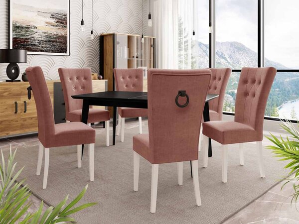 Rozkládací stůl 140x80 se 6 židlemi ST67, barva: černá, barva: bílá, Klepadlo: černé, Potah: Magic Velvet 2258 5903211163463