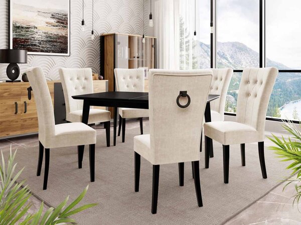 Rozkládací stůl 140x80 se 6 židlemi ST67, barva: černá, barva: bílá, Klepadlo: zlaté, Potah: Magic Velvet 2250 5903211163326