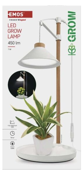 EMOS LED GROW pěstební lampa 7 W, časovač, bílá 1538900050