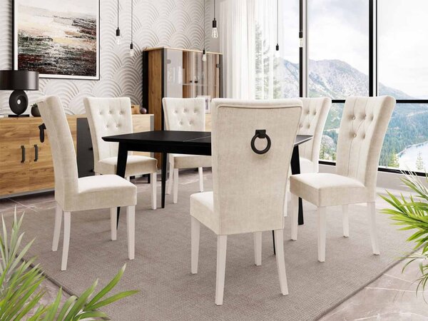 Rozkládací stůl 140x80 se 6 židlemi ST67, barva: černá, barva: bílá, Klepadlo: zlaté, Potah: Magic Velvet 2250 5903211163326