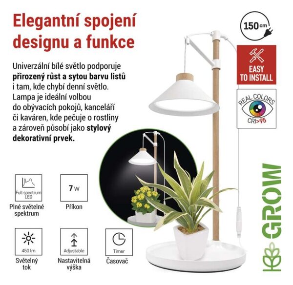 EMOS LED GROW pěstební lampa 7 W, časovač, bílá 1538900050