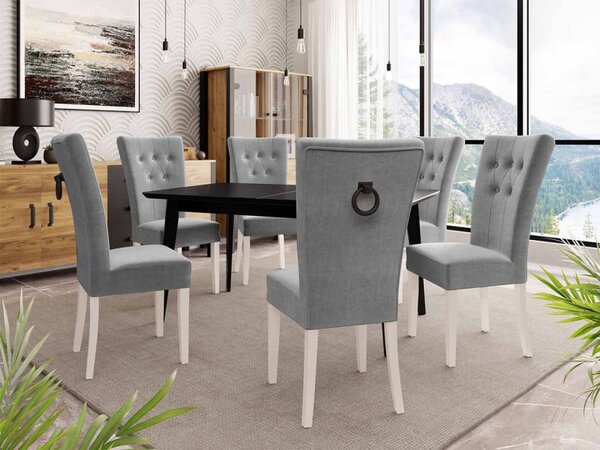 Rozkládací stůl 140x80 se 6 židlemi ST67, barva: černá, barva: bílá, Klepadlo: zlaté, Potah: Magic Velvet 2250 5903211163326