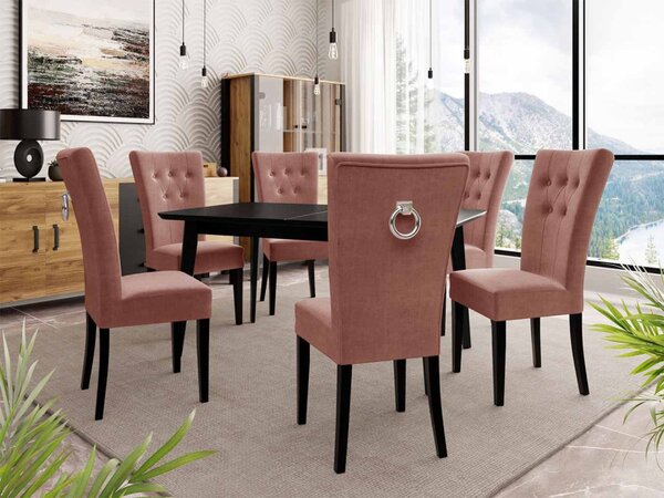 Rozkládací stůl 140x80 se 6 židlemi ST67, barva: černá, Klepadlo: chrom, Potah: Magic Velvet 2258 5903211163432