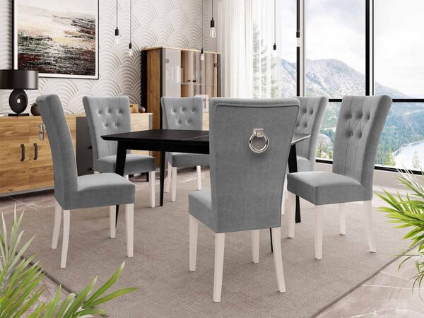 Rozkládací stůl 140x80 se 6 židlemi ST67, barva: černá, barva: bílá, Klepadlo: zlaté, Potah: Magic Velvet 2250 5903211163326