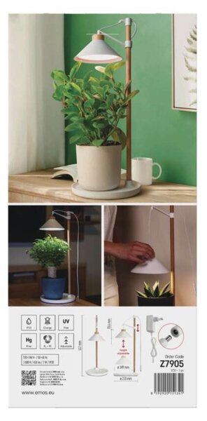 EMOS LED GROW pěstební lampa 7 W, časovač, bílá 1538900050