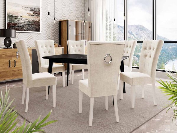 Rozkládací stůl 140x80 se 6 židlemi ST67, barva: černá, barva: bílá, Klepadlo: chrom, Potah: Magic Velvet 2250 5903211163494