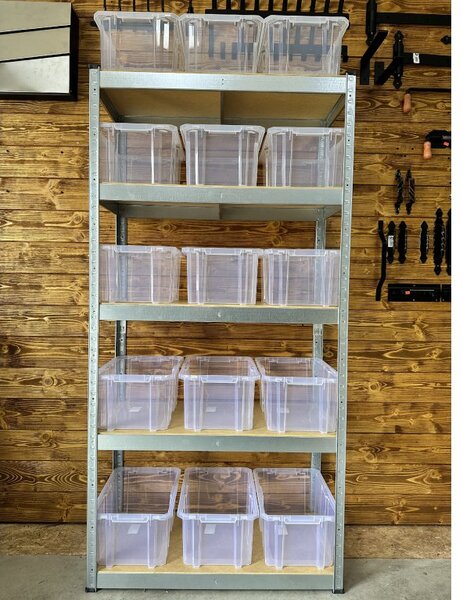 Akciový balíček - Kovový regál Economy 180x90x40 + plastové úložné boxy 15 kusů