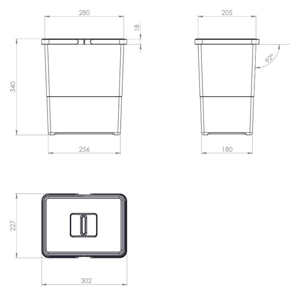 Plastový koš Elletipi s rukojeťmi Cover BIG, 18 L, šedý, 34 x 22,5 x 30 cm