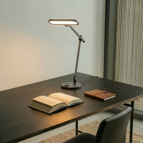 Stolní lampa Lindby, Elvir, stmívatelné, Šedá, Jídelna, Hliník, Moderní