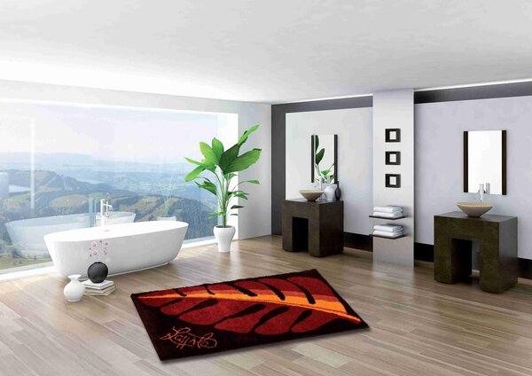 GRUND LEAF - Koupelnová předložka oranžová Rozměr: 60x100 cm