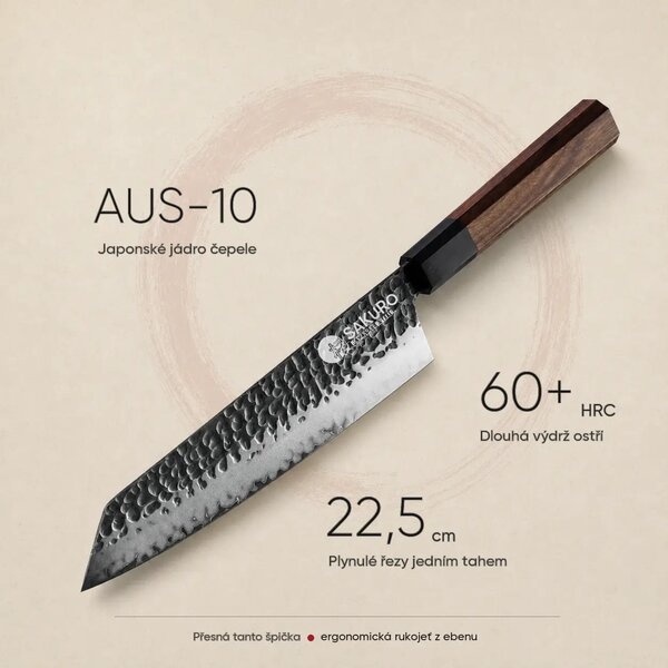 Kuchyňský nůž kiritsuke z Japonské oceli SaKuRo Eben 22,5 cm