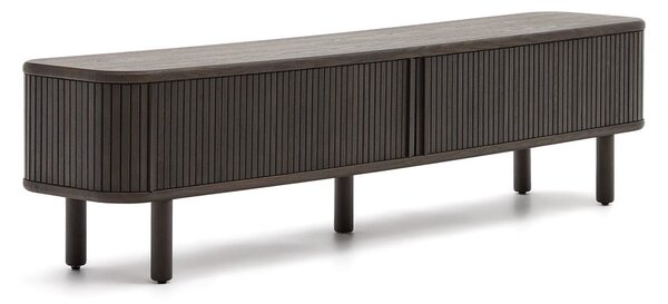 Tmavě hnědý TV stolek v dekoru jasanu 200x50 cm Mailen – Kave Home