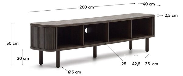 Tmavě hnědý TV stolek v dekoru jasanu 200x50 cm Mailen – Kave Home