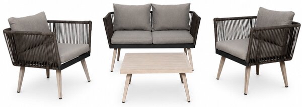 Furnigo Ratanový set Granada - antracit/šedé podušky