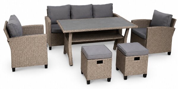 Furnigo Ratanový set Cordoba - krémový/sivé podušky