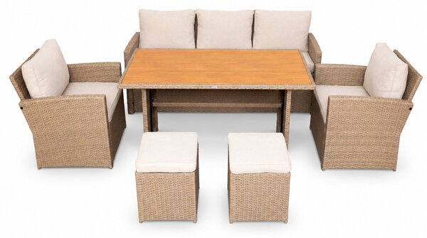 Furnigo Ratanový set Sevilla - béžový/béžové polštáře