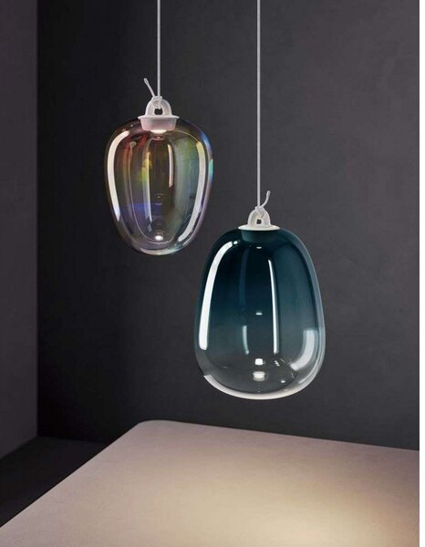 Závěsná svítidlo Lodes, Modrá, Obývací pokoj, Sklo