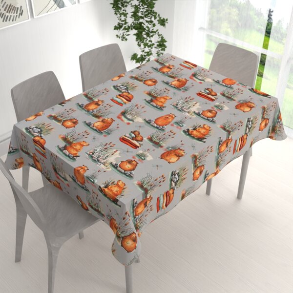Biante Dětský bavlněný obdélníkový ubrus Sandra SA-711 Kapybary na šedém 50x100 cm
