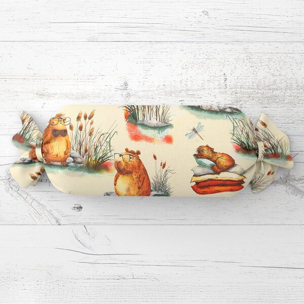 Biante Dětský polštář válec bonbon Sandra SA-710 Kapybary na krémovém 15x40 cm