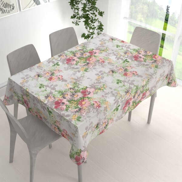 Biante Bavlněný obdélníkový ubrus Sandra SA-704 Malované růžovo-červené květy na šedém 50x100 cm