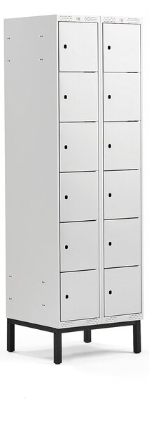 AJ Produkty Boxová šatní skříň CLASSIC, s nohami, 2 sekce, 12 boxů, 1940x600x550 mm, šedé dveře