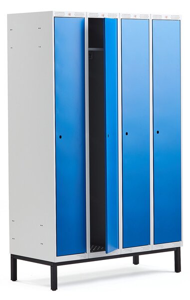 AJ Produkty Šatní skříňka CLASSIC, s nohami, 4 sekce, 1940x1200x550 mm, modré dveře
