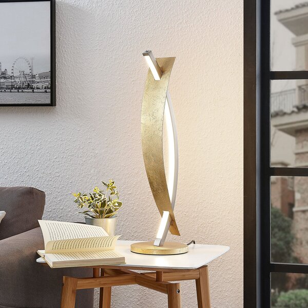 Stolní lampa Lucande, Marija, stmívatelné, Zlatá / mosazná, Obývací pokoj, Kov, Moderní