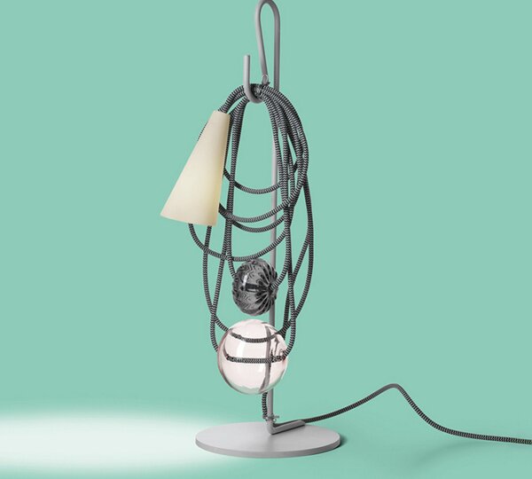 Stolní lampa Foscarini, Filo, Šedá, Obývací pokoj, Kov, Design
