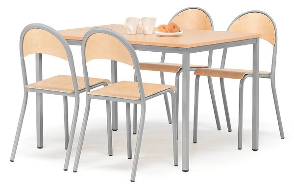 AJ Produkty Jídelní sestava JAMIE + TAMPA, stůl 1200x800 mm + 4 židle, buk/hliníkově šedá