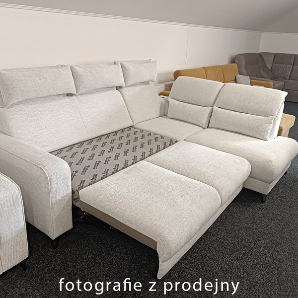 Rohová sedací souprava s křeslem POPUS | 263x199 cm + 94 cm | rozkládací s úlož. prostorem | baterie | krémová