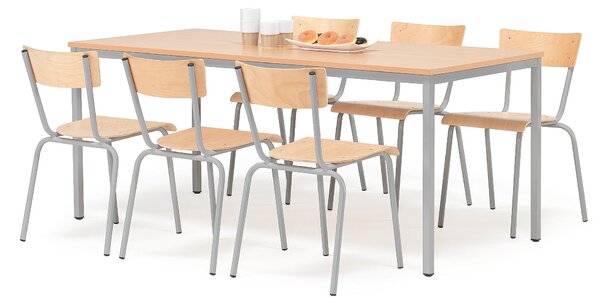 AJ Produkty Jídelní sestava JAMIE + PORTLAND, stůl 1800x800 mm + 6 židlí, buk/hliníkově šedá