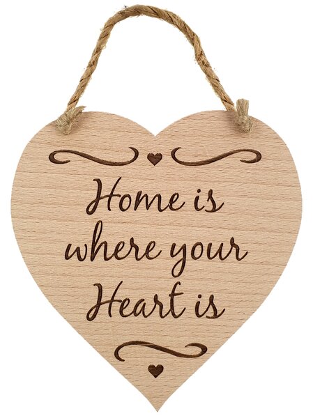AMADEA Dřevěné srdce s textem Home is where ...., masivní dřevo, 16x15 cm