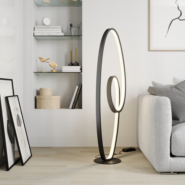 Stojací Lampa Lucande, Bronwyn, stmívatelné, Černá, Obývací pokoj, Kov, Moderní